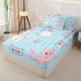 thumbnail image 2 of Erosebridal Cartoon Cats Zipper Queen Comforter Set with Fitted Sheet and 2 Pillowcases,Kawaii Animal Paw Rpint Zipper Bedding Set,Blue Pink Orange,Reversible, 2 of 6