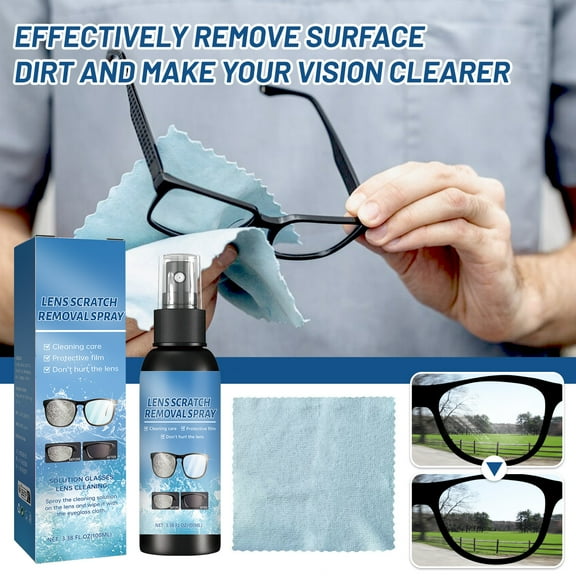 Lens Scratch Removal Spray, 100ml Glass Cleaner & Refurbisher for Eyeglasses, Scratches & Smudges Remover, Protects Lenses, Easy to Use, Gentle & Nourishing