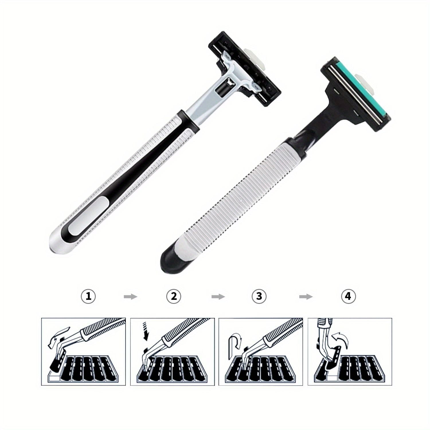 Razors for men Shaving, 2-Blade mens Razor Includes 1 Handles and 30 Replaceable razor head, Non-Slip Travel Carry Shaver for men Pack
