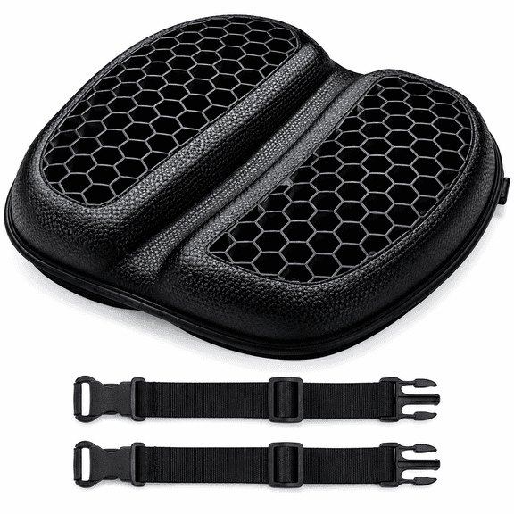 Motorcycle Gel Seat Cushion, Breathable Honeycomb Seat Pad with Adjustable Straps, Fits Most Cruiser Touring Sport Bikes