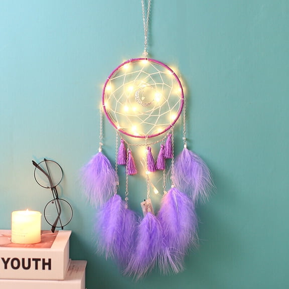 FEIGO Dream Catcher with LED Light for Girls Bedroom Home Decor at Bedtime, Purple