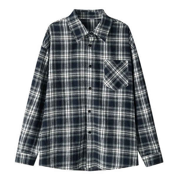 Mens Camisas de Manga Larga Casual Vintage Turndown Cuello Botón Abajo Camisa Chaqueta con Bolsillo Poliéster Tops Diario