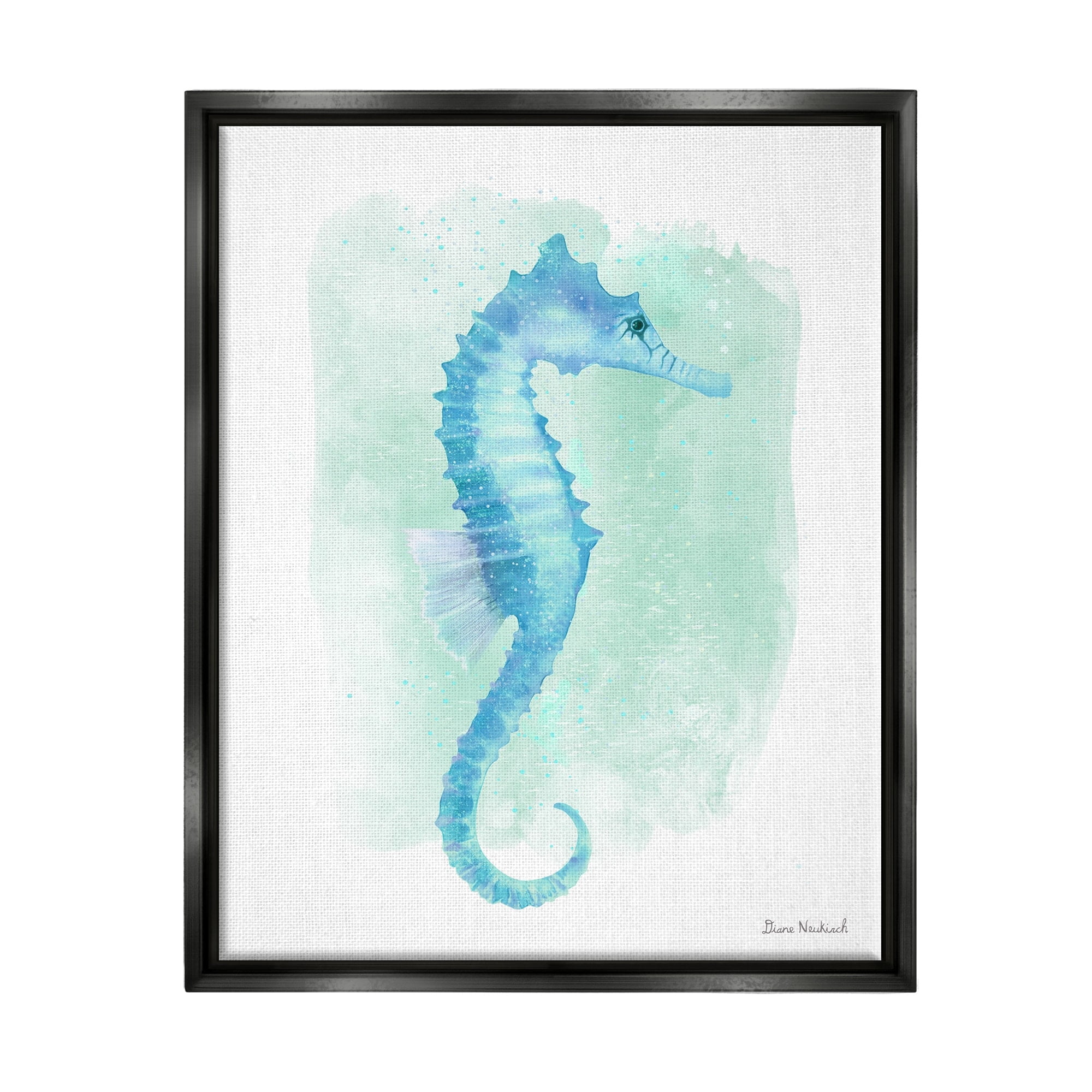 Stupell Industries Blue Seahorse Aquatic Life Subtle Ocean Painting Painting Metallic Gold Floating Framed Canvas Print Wall Art, Design by Diane Neukirch