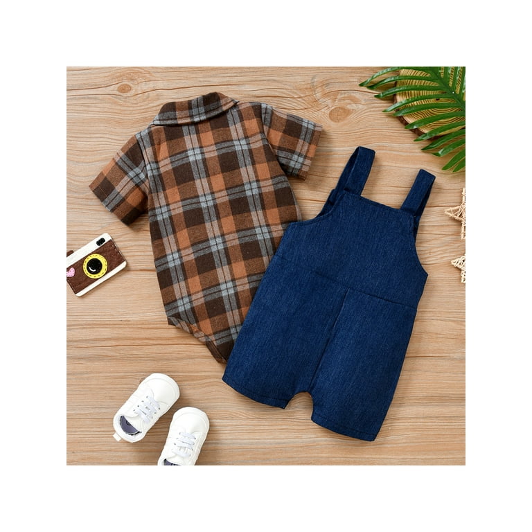 Multitrust Newborn Baby Boys Checkerboard Plaid Print Jumpsuit