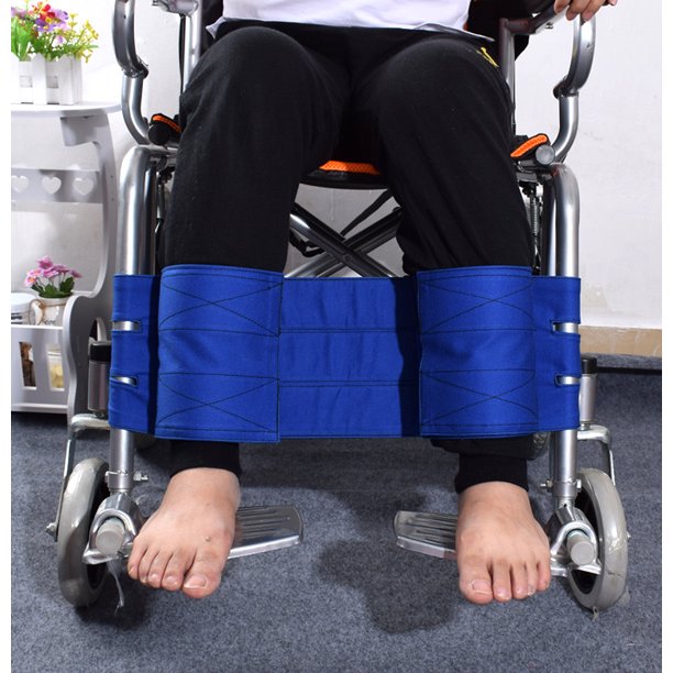 JM Cinturón de sujeción para piernas, algodón, elasticidad ajustable, reposapiés para silla de ruedas, antideslizante, correa de sujeción para piernas ajustable, cinturón de seguridad, tamaño universal (azul) ER