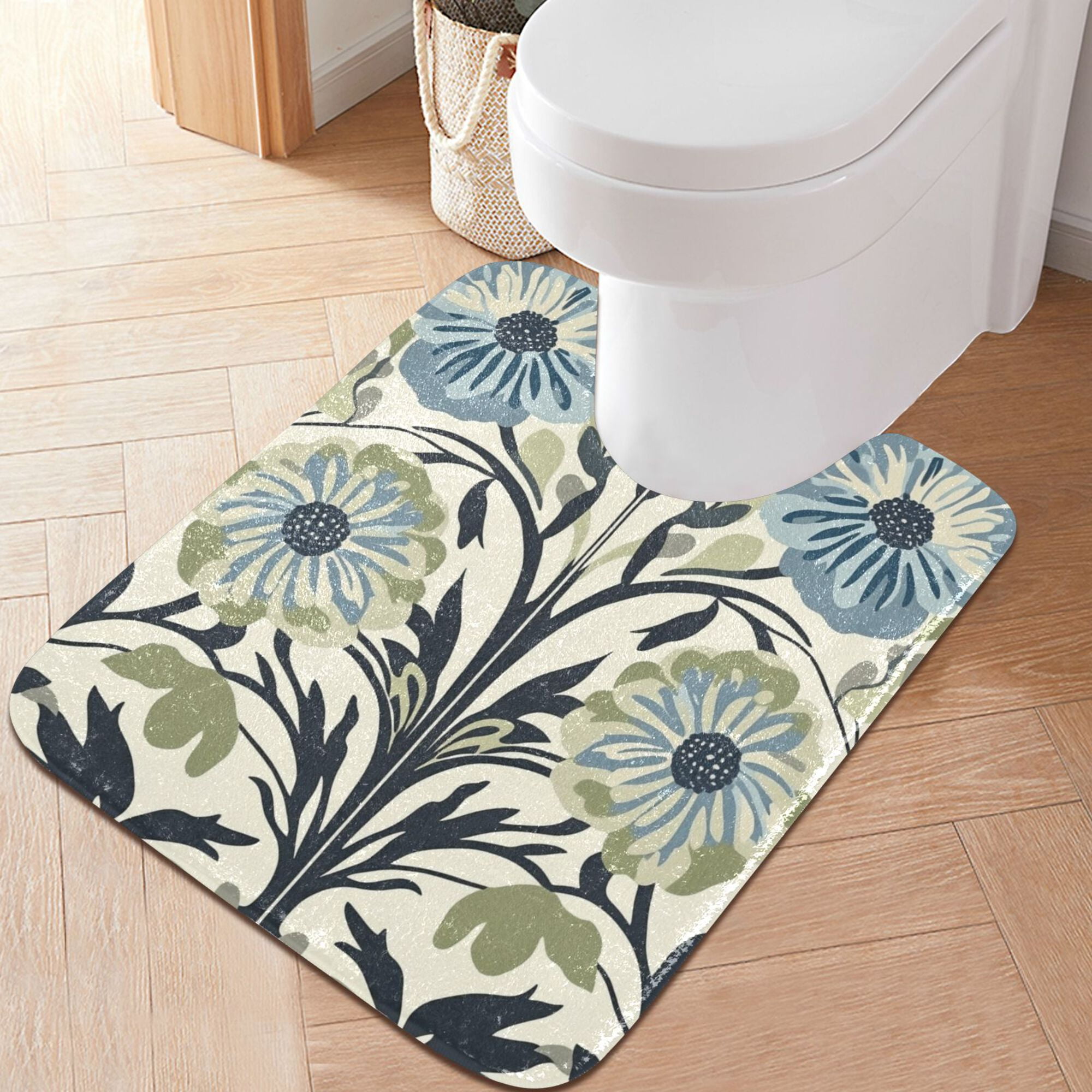 Yayeee Bath Rug for Bathroom Floor Non Slip Rectangle Fluffy Soft Absorbent Mat, 16"x24", Blue Floral Pattern
