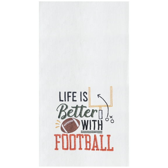 Life With Football Embroidered Cotton Flour Sack Kitchen Towel