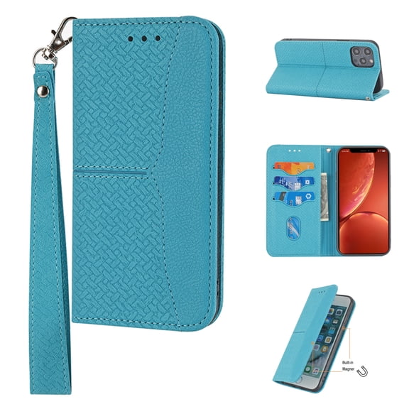 Allytech Wallet Case for Apple iPhone 14 Pro Max 6.7 inch,Shockproof Durable PU Leather Soft TPU Interior Magnetic Closure Folio Flip Kickstand ID Credit Card Slots Phone Cover with Wrist Strap,Blue