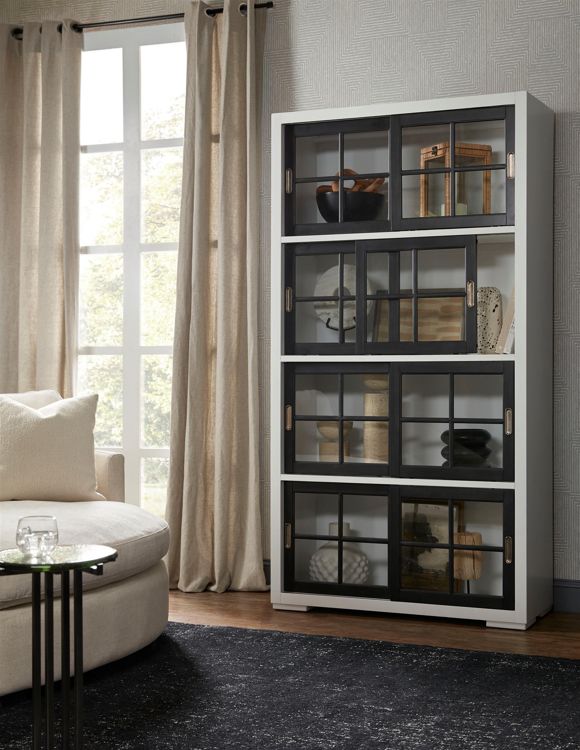 Contemporary 4-Shelf Sliding Door Bookcase in White Wood by Pulaski Furniture