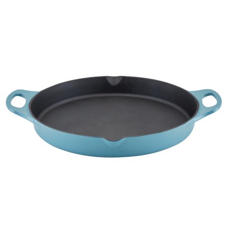 Rachael Ray NITRO 14 inch Cast Iron Skillet with Side Handles, Agave Blue