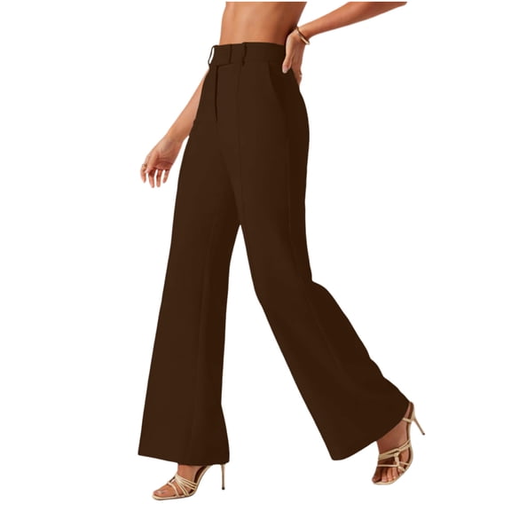HADST Women's Wide Leg Pants High Waisted Flared Trousers with Side Pockets Solid Color Dressy Bottoms for Office