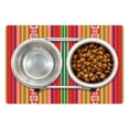 thumbnail image 1 of Colorful Pet Mat for Food and Water, South American Star Animal Motifs Vermilion and Lime Green Vertical Stripes, Non-Slip Rubber Mat for Dogs and Cats, 18" X 12", by Ambesonne, 1 of 1