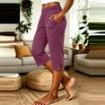 thumbnail image 4 of Capris for Women Solid Color Side Split Pocket Stretch Knit Cropped Pants with A Body Friendly Fit for Active and Casual Wear Pants for Women, 4 of 7