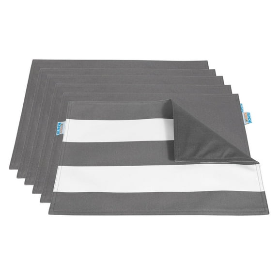 Island Retreat All-Weather Outdoor Reversible Table Mat - Slate Grey and White Stripe - Set of 6