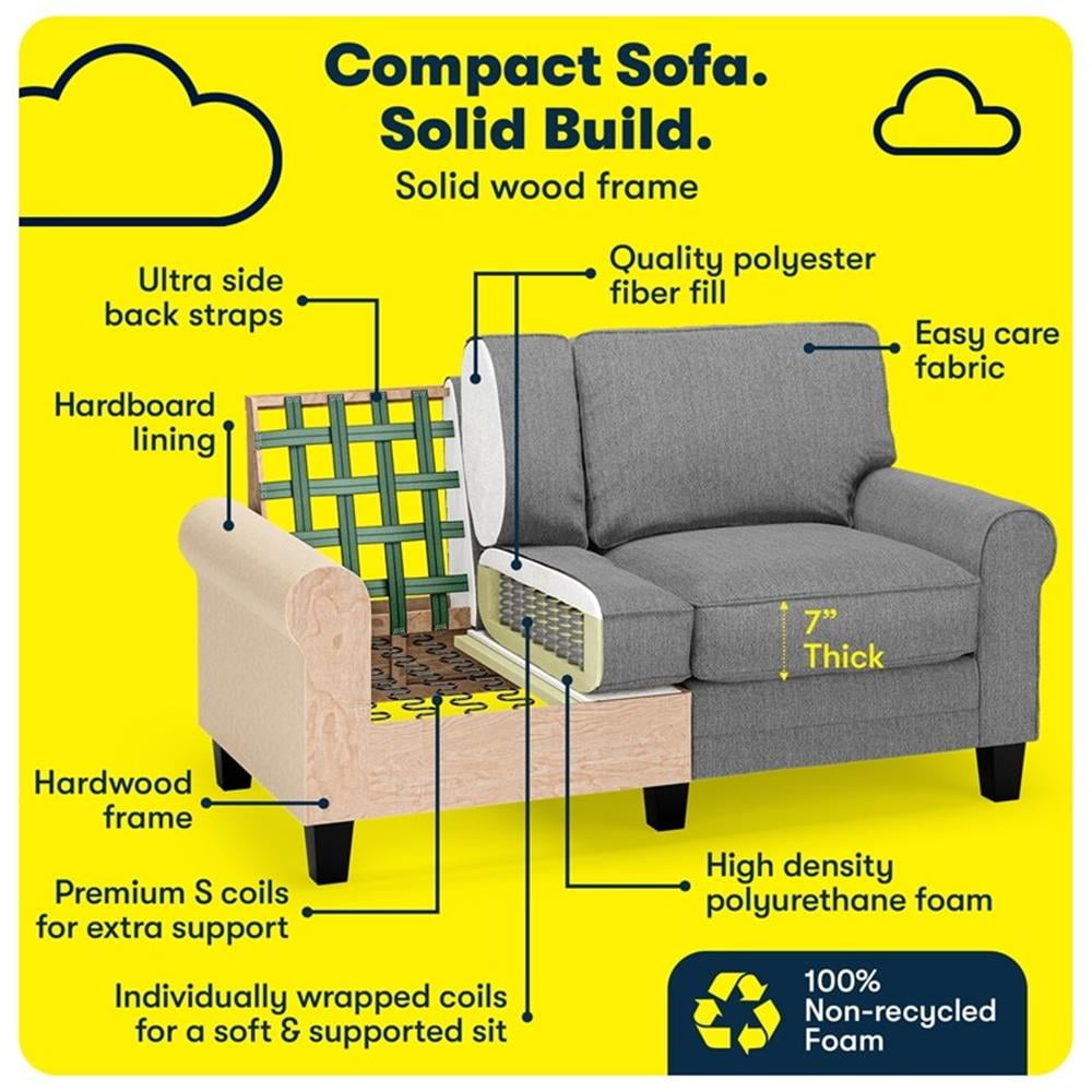 Bowery Hill 61" Rolled Arm Loveseat Sofa with Removable Covers Dark Gray