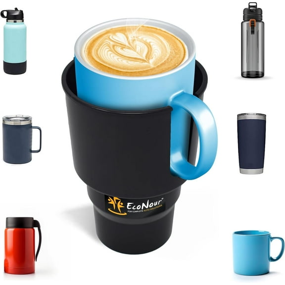 EcoNour Car Cup Holder Expander – Multifunctional Auto Drink Cup Holder Adapter & Organizer - Large, Black