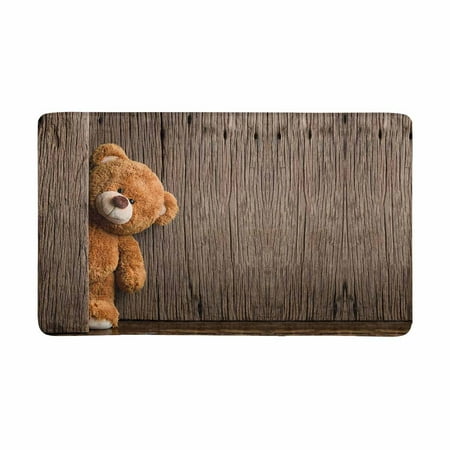 Old Door Decor MKHERT Cute Teddy Bears with Old Wood Doormat Rug Home Decor Floor Mat Bath Mat 30x18 inch ()