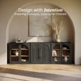 thumbnail image 3 of BELLEZE 3-Piece Modular Buffet Cabinet with Storage Freely Configurable, Classic Modern 2 Arched Glass Door Sideboards and 1 Double-Arc Wood Door Credenza For Dining Room Living Room Entryway - Ebony, 3 of 7