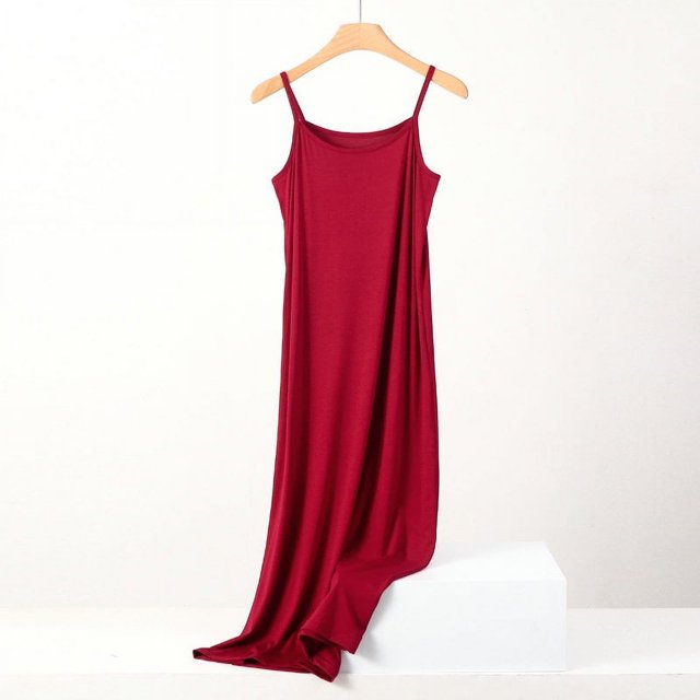 Plus size spring and summer versatile slim long inner nightgown suspender modal cotton solid color bottoming dress