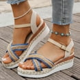 thumbnail image 2 of Dakaela Espadrille Dressy Wedge Sandals Womens Platform Casual Summer Comfortable High Heeled Wedges with Adjustable Buckle Blue 6, 2 of 9