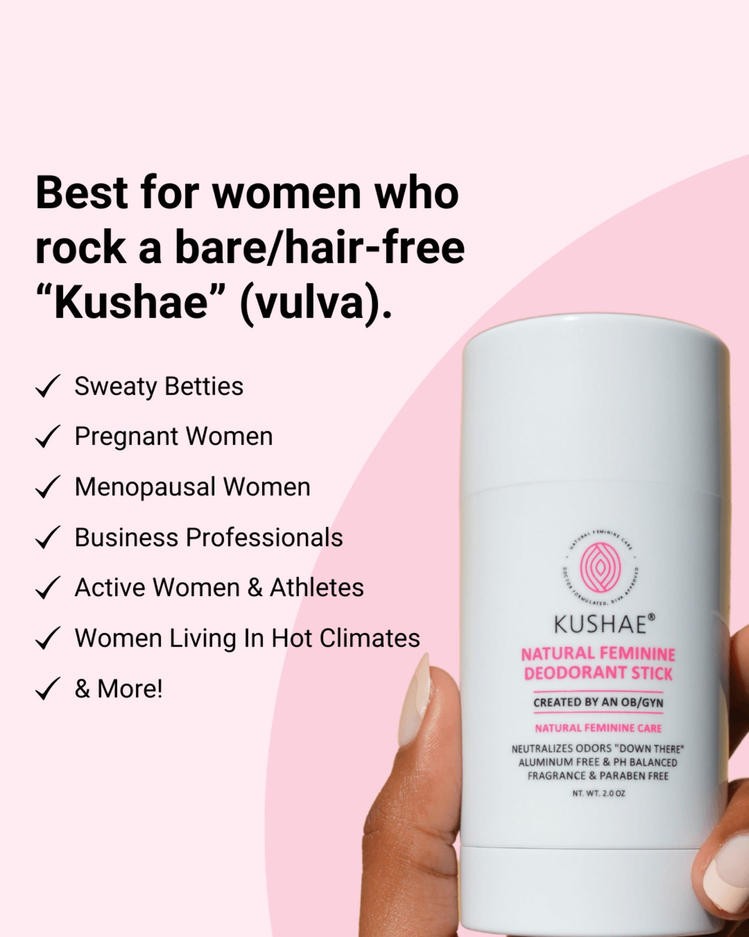 Kushae Natural Feminine Deodorant Stick, 2 Pack