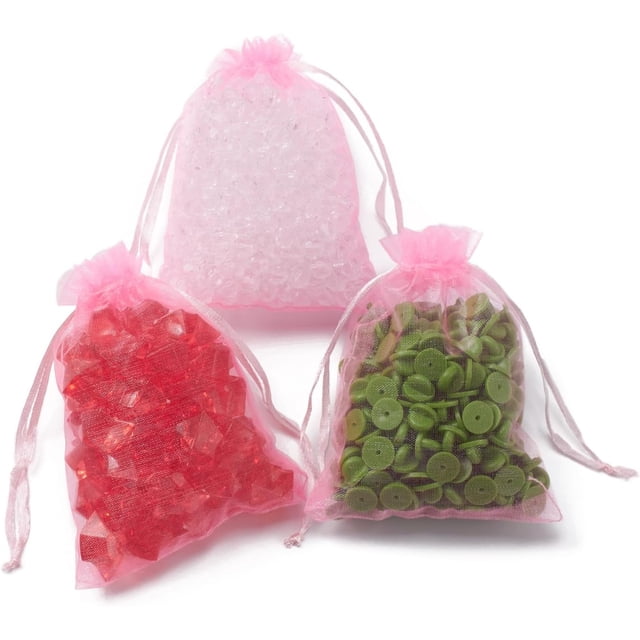 100 bolsas de organza para regalo con cordón, ideales para joyas, bodas, fiestas y Navidad. Color rosa. Medidas: 12 x 9 cm.