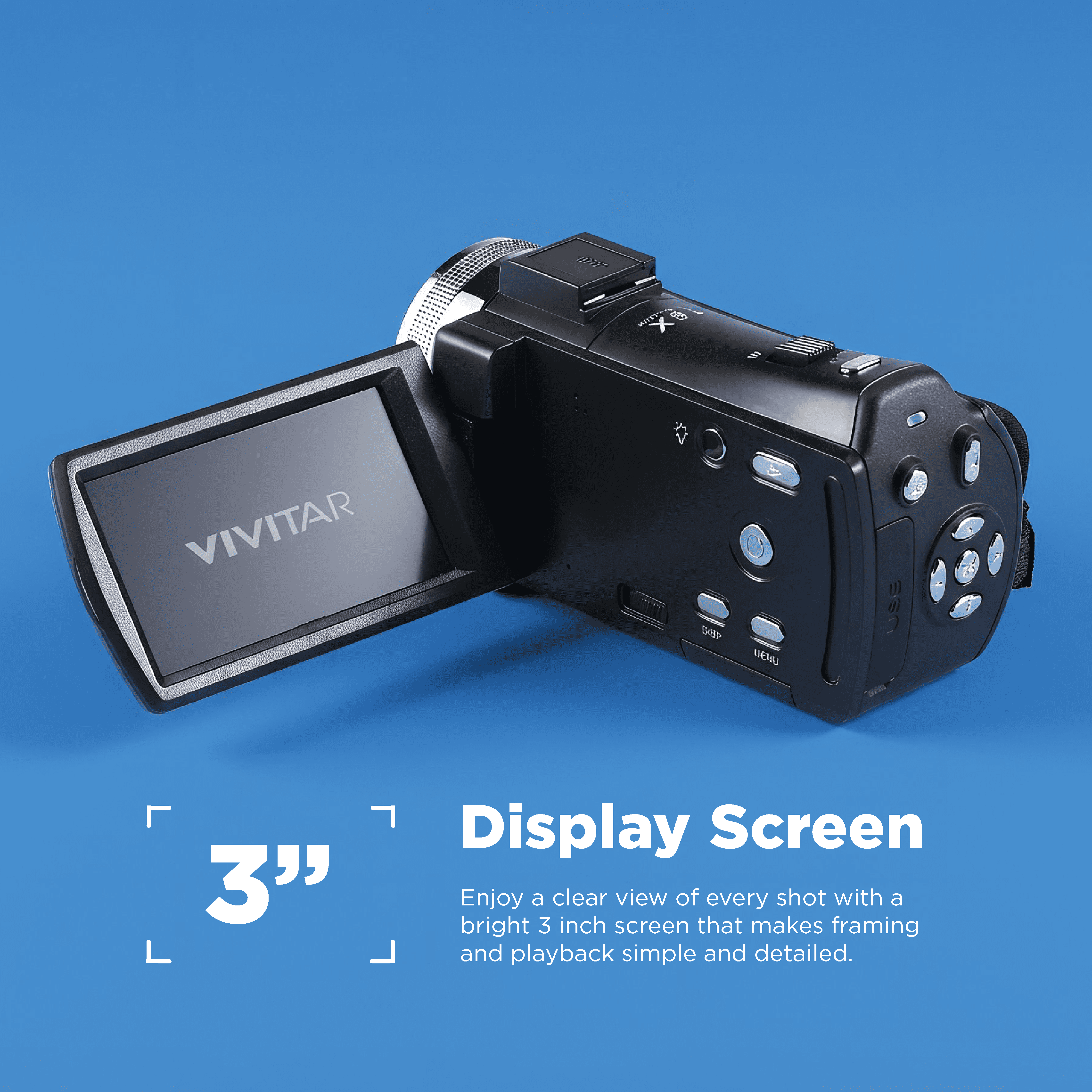 Vivitar PopCam Digital Camcorder, 48MP, Full HD 1080p Video Camera with 3" Flip Screen, 16x Digital Zoom, Built-in Microphone, Compact Vlogging Camera for Beginners, Travel, & Family Recording
