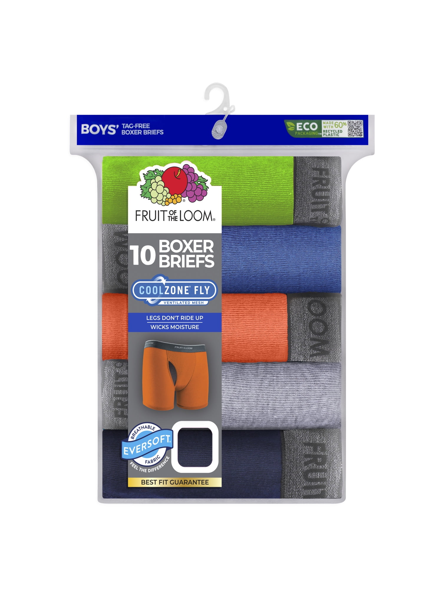 Fruit of the Loom Boys' Eversoft CoolZone Boxer Briefs, 10-Pack