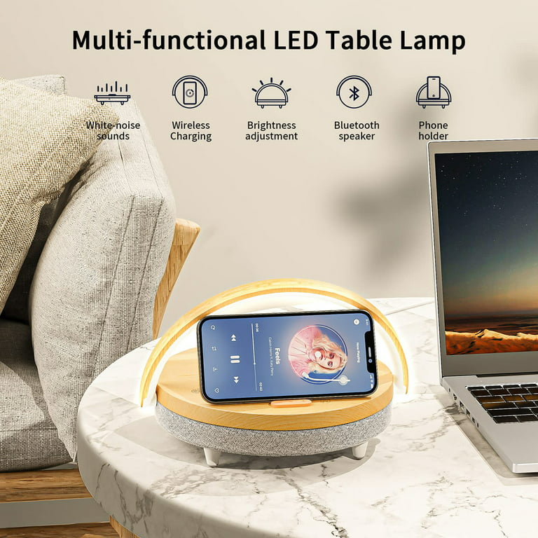 LED Night Light, EZVALO Music Bedside Lamp with Wireless Charger, 4 in 1  Touch L