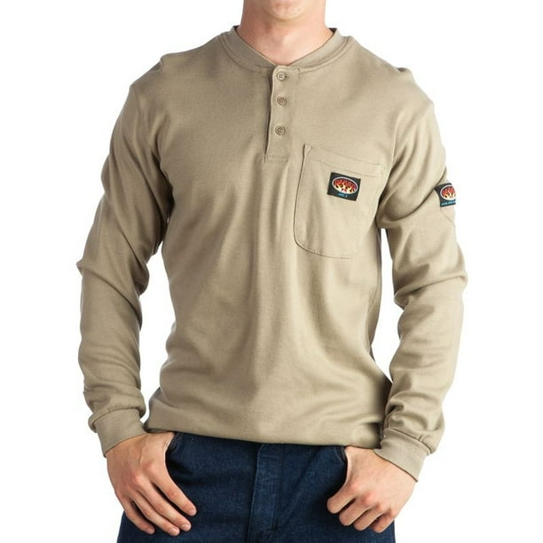 Rasco Fr Rasco Fr Mens Khaki Flame Resistant Fr Henley Shirt Walmart Com Walmart Com