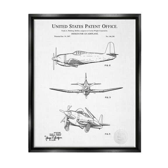 Stupell Industries Intricate Airplane Diagram Graphic Art Jet Black Floating Framed Canvas Print Wall Art, Design by Karl Hronek