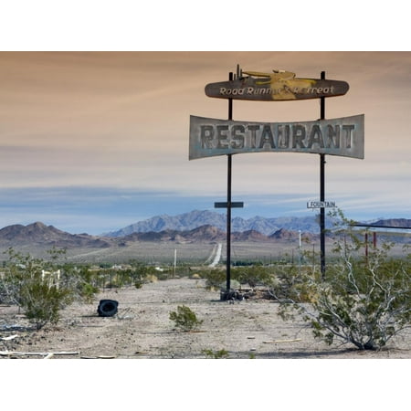 Old Restaurant Sign at Route 66 Near Chambless with Marble Mountains in Distance Print Wall Art By Witold