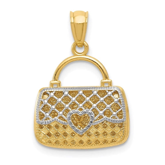 Finest Gold 14K Yellow & Rhodium with 3D Reversible Heart Handbag Pendant