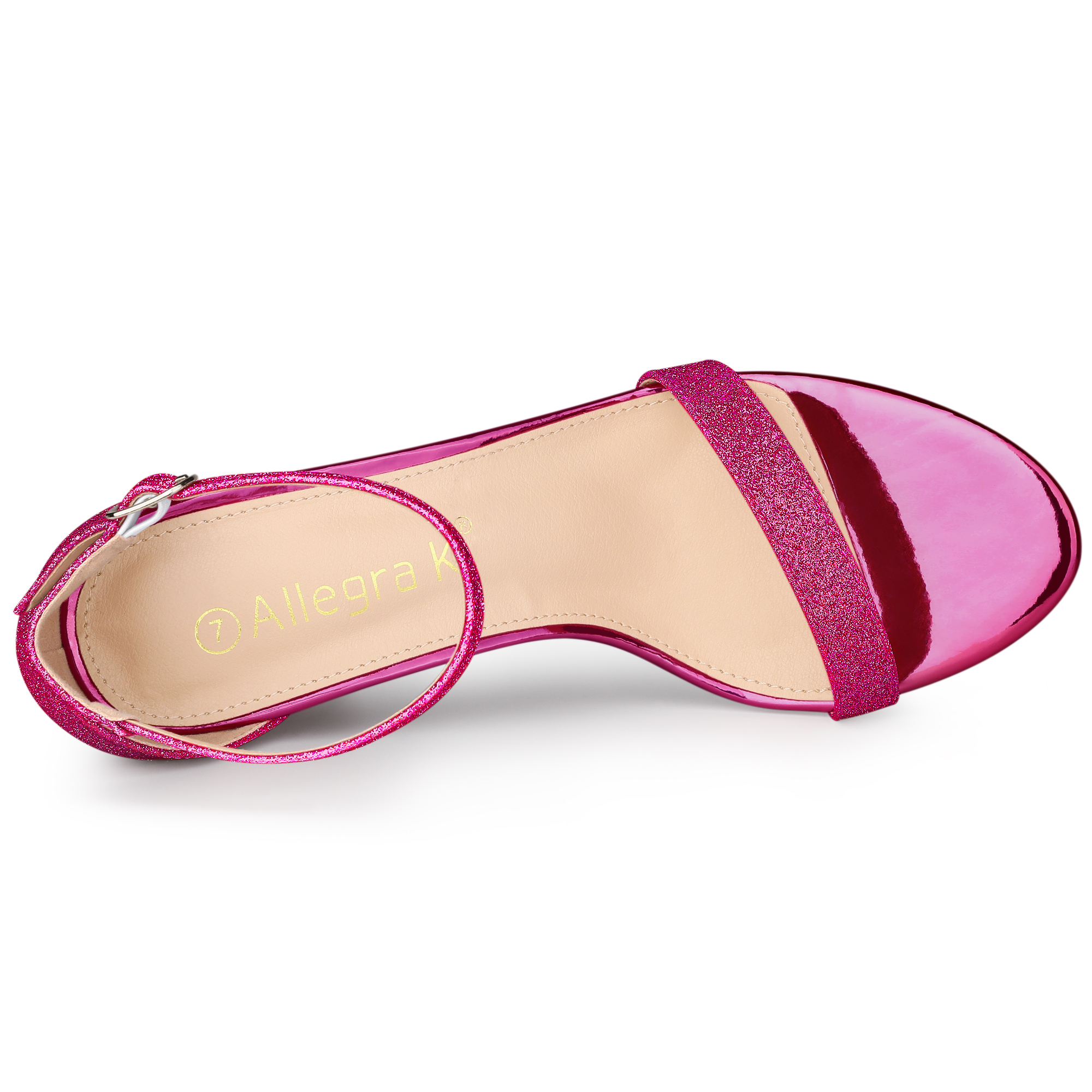 DARING DIVA Women's Ankle Strap Chunky Heels Glitter Vamp Open-Toe Sandals Hot Pink 8.5