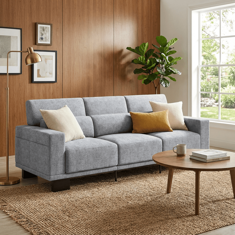 89”Chenille Upholstered 3-Seat Couch, Stylish Modern Design with Broad Armrests & Thick Cushions, Perfect for Home, Apartment & Living Area,Light Grey