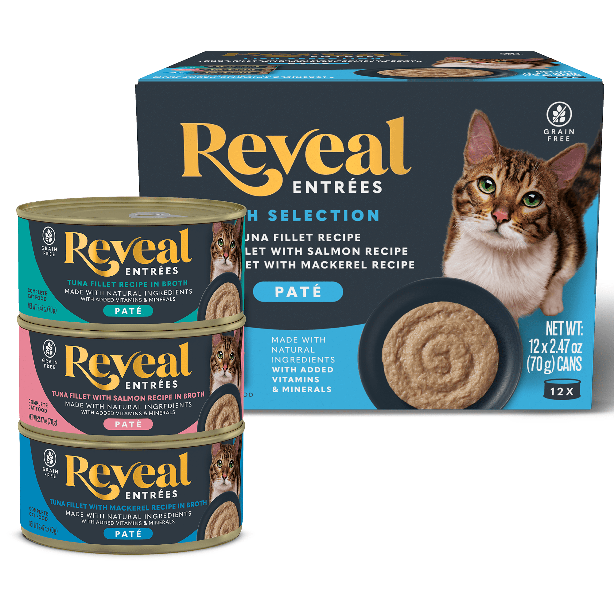 Reveal Pet Food Entrees Natural Wet Cat Food Fish Selection Pate in Broth 12 pack, 2.47 oz Cans