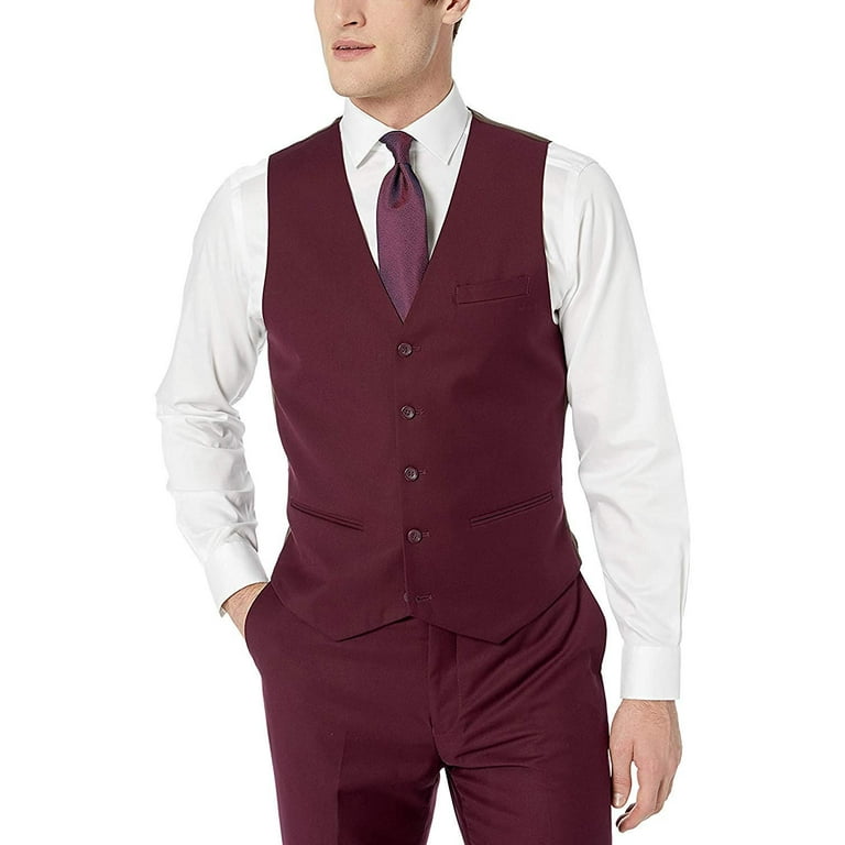 Burgundy 3 piece clearance slim fit suit