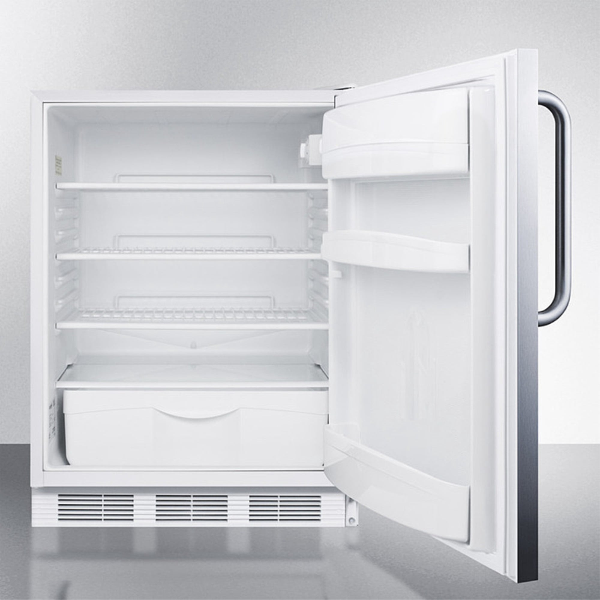 ADA compliant commercial all-refrigerator for built-in general purpose use, auto defrost with a front lock and fully wrapped SS exterior