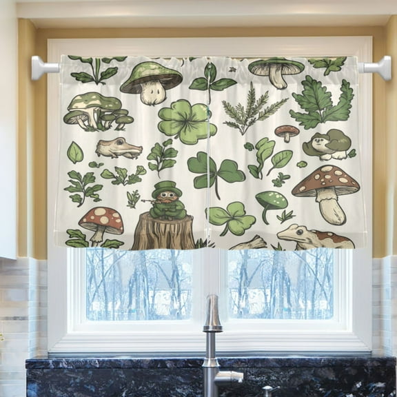 Ryvnso Green Cute Mushrooms Half Curtains Sets Tier 2 Panels Short Curtain Rod Pocket 27"W x 24"L