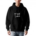 thumbnail image 1 of Men's Long Sleeve Hooded Pullover Sweatshirt - Black with Front Pocket Drawstrings and ' OTLIE Kitchen Sedaris ' Design, 1 of 7