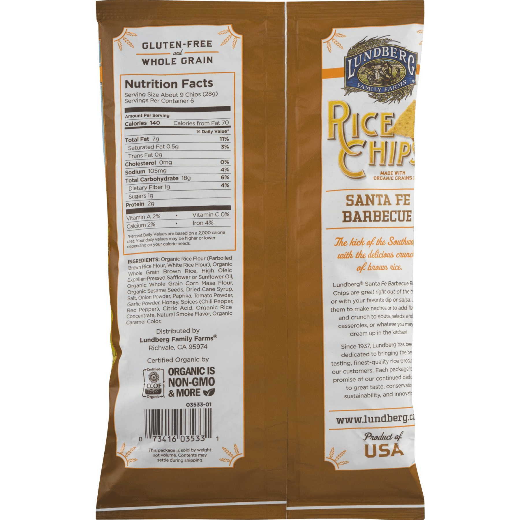 Lundberg Family Farms Rice Chips Santa Fe Barbecue, 6 Oz