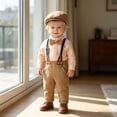 thumbnail image 2 of OSOLU Toddler Baby Boys Clothes Suits Gentleman Long Sleeve Dress Shirts And Suspenders Pants With Hat 3 Piece Set 3-24M Trendy Outfit, 2 of 9