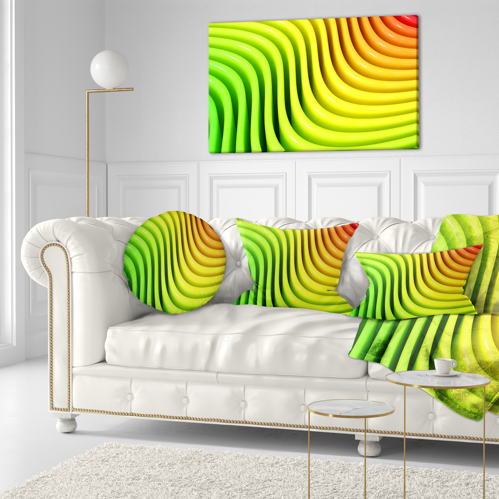 Designart Rainbow Colors Wave - Abstract 3D Digital Throw Pillow - 12x20