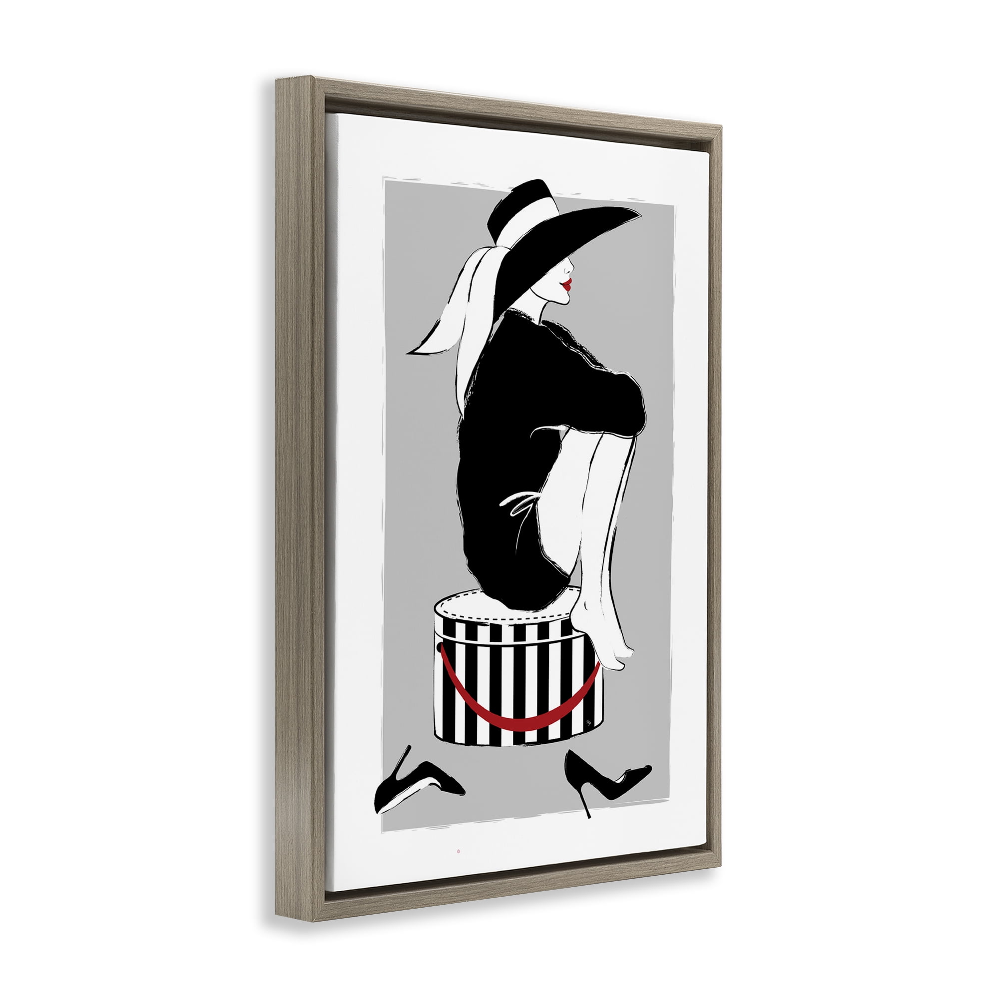 Stupell Industries Sitting On Hat Box Novelty Painting Brown Floater Framed Art Print Wall Art, 17 x 25