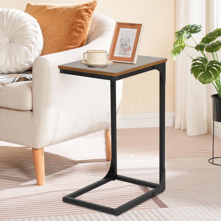 C Shaped End Table, 24 inches High Small Side Table for Couch, Bed