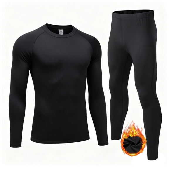 Men Thermal Underwear Long Johns with Fleece Lined, Base Layer Men Cold Weather Top Bottom Black M