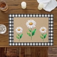 thumbnail image 3 of Farm Daisy Flower Leaves on Brown Placemats Set of 6,Wipeable Washable Table Mats for Dining Tables, Black White Buffalo Plaid Place Mats for Kitchen Event Party Tabletop Decor, 3 of 9