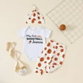 thumbnail image 2 of UAYOTSE My First Basketball Season Baby Boy Girl Outfit Letter Short Sleeve Romper Pants Hat Set Summer Clothes(12-18 Months,White), 2 of 9