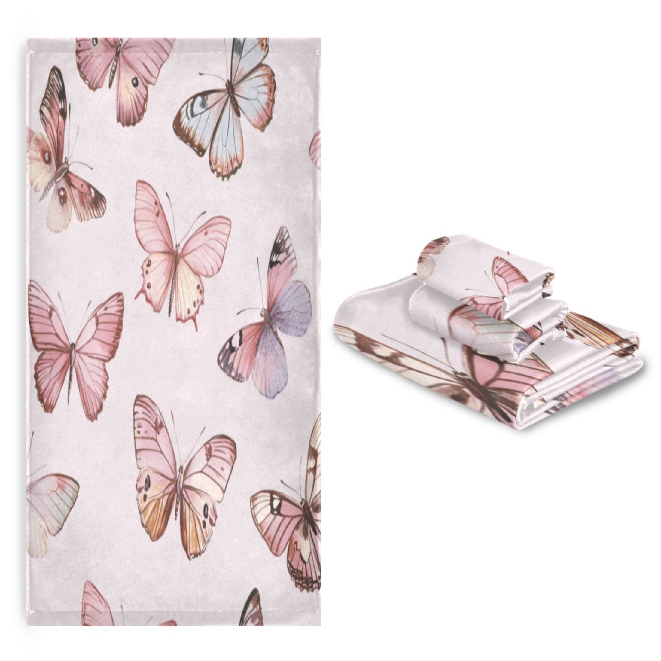 Three-Piece Towel Set Face Towel Towel Set Hand Towel Bath Towel Cotton Bath Towels Bath Towel Sets Hand Bath Towels Pretty Pink Butterfly