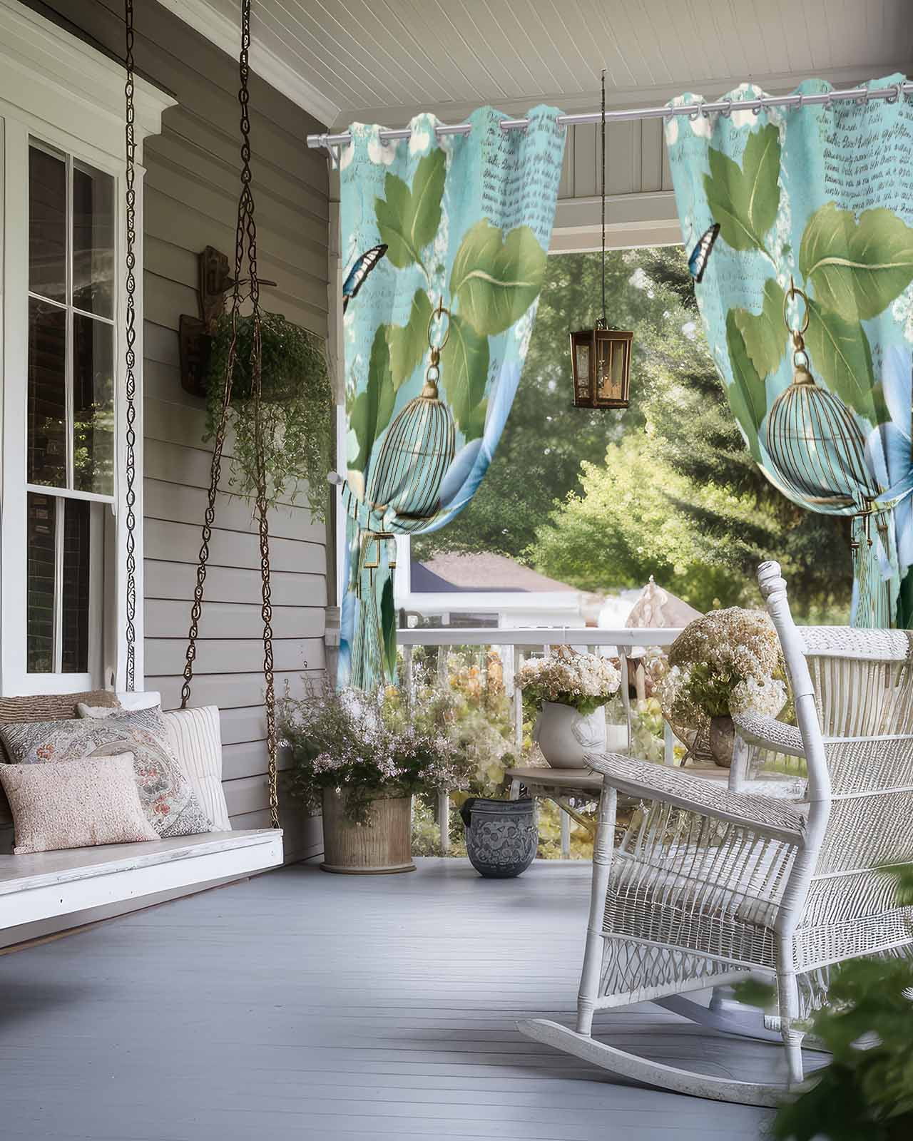 nqOlkjepod Outdoor Curtains for Patio Waterproof, Birds Cage Outdoor Privacy Panels Grommet, Spring Botanical Blue Floral Blackout Outside Curtains for Porch/Cabana/Pergola/Gazebo 54"x95", 2 Panels